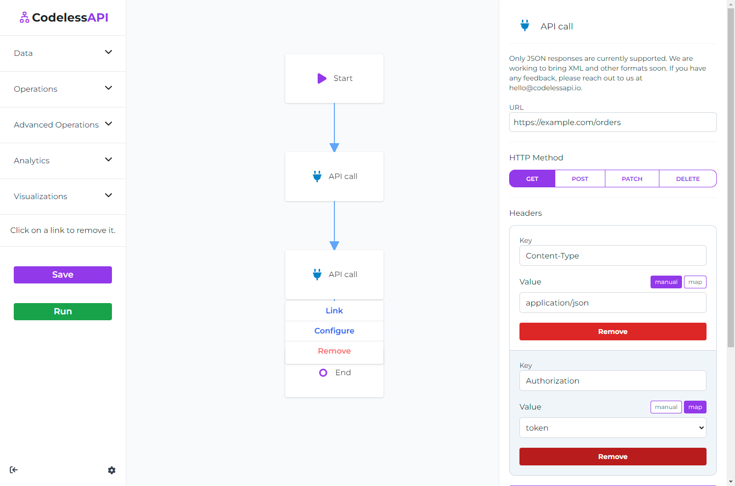 API call module to pass the token configuration