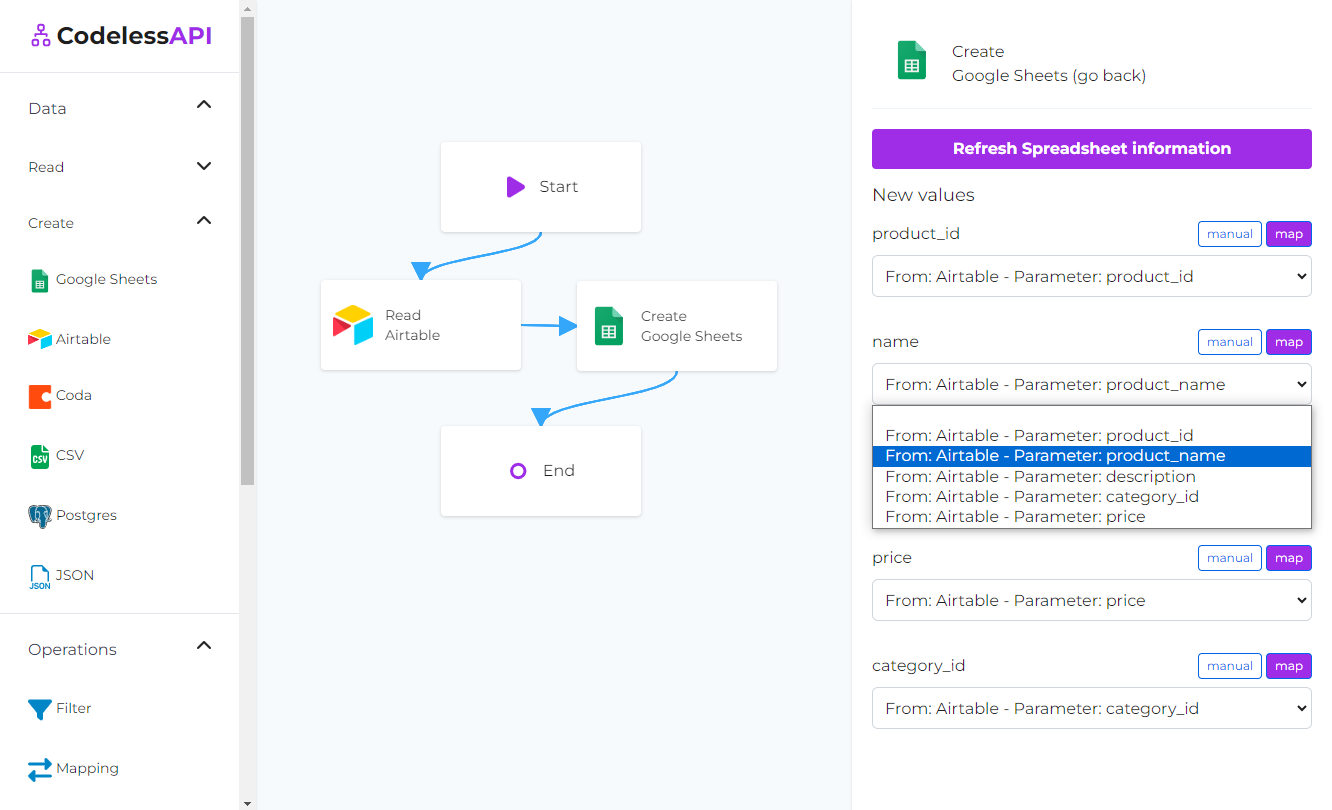 Google Sheets Add Data Configuration