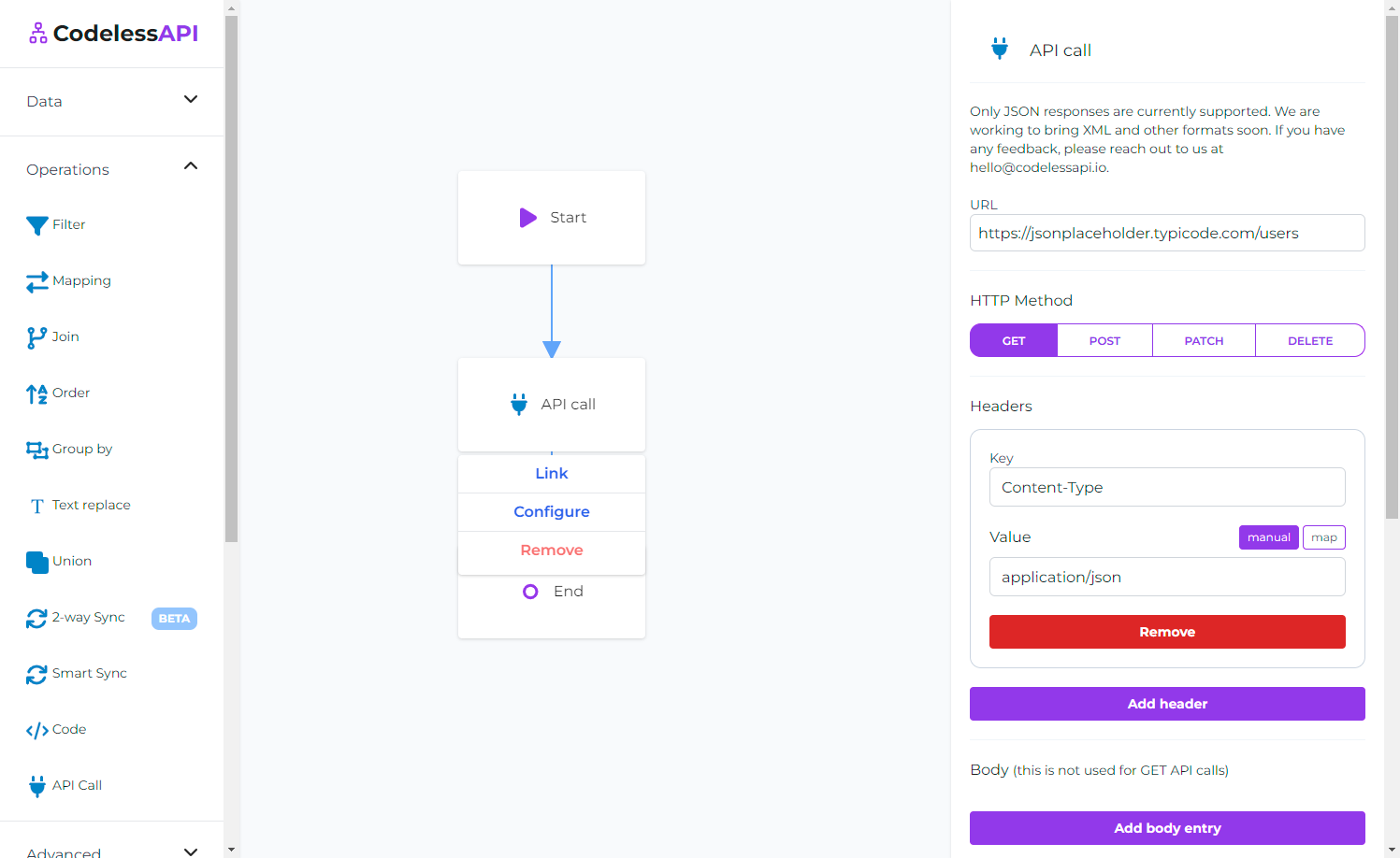 API call module configuration