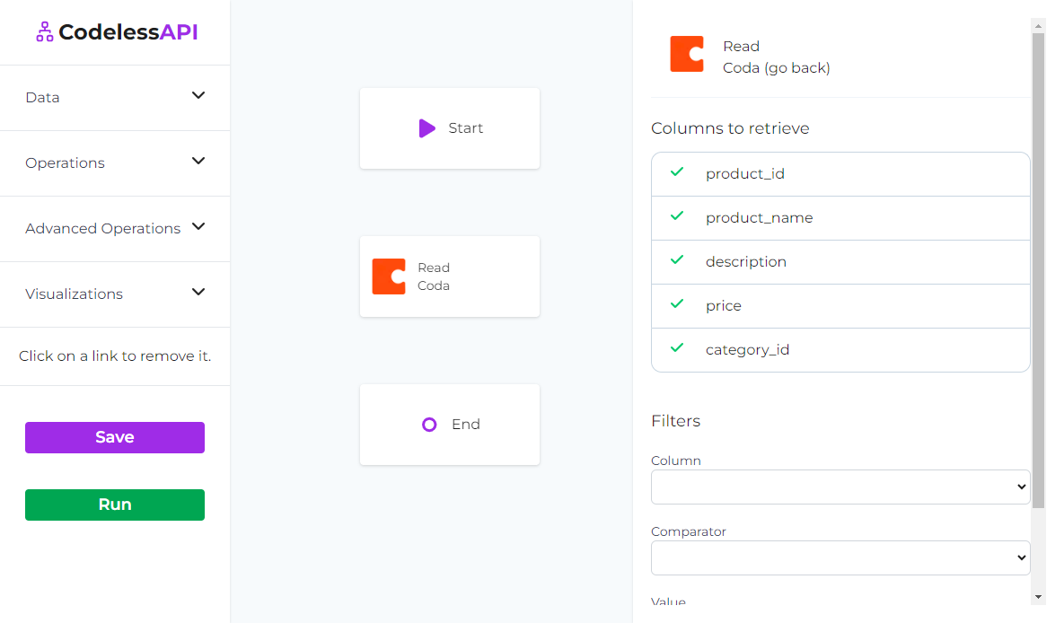 Coda Read column selection