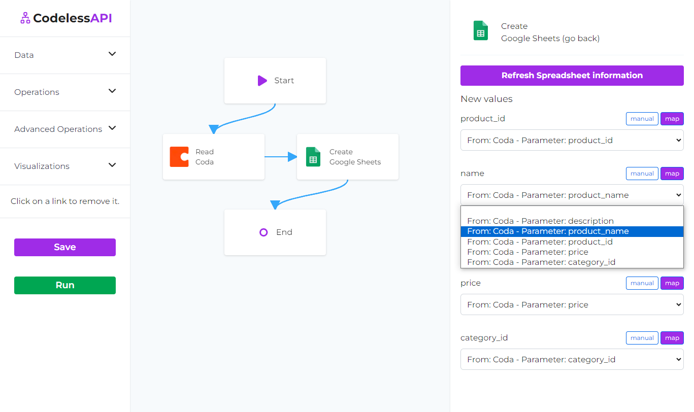 Google Sheets Add Data Configuration