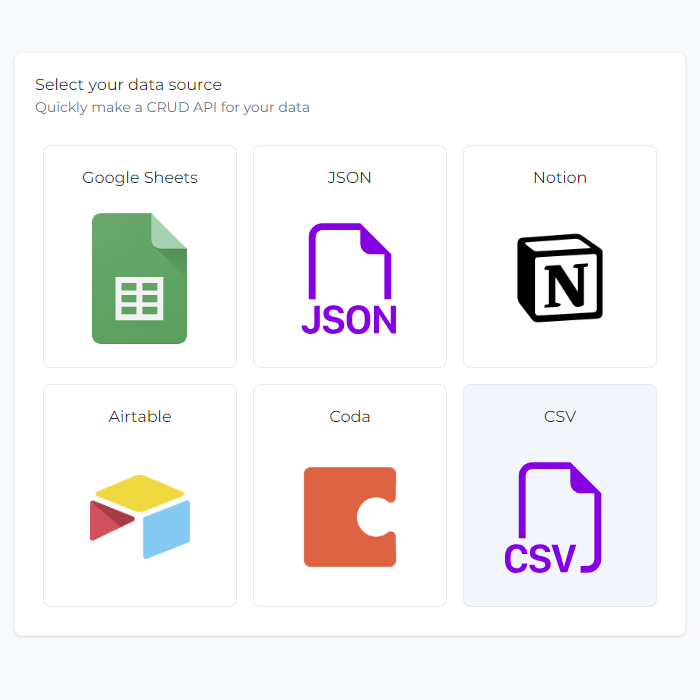 CSV Data Source Selection Quick APIs