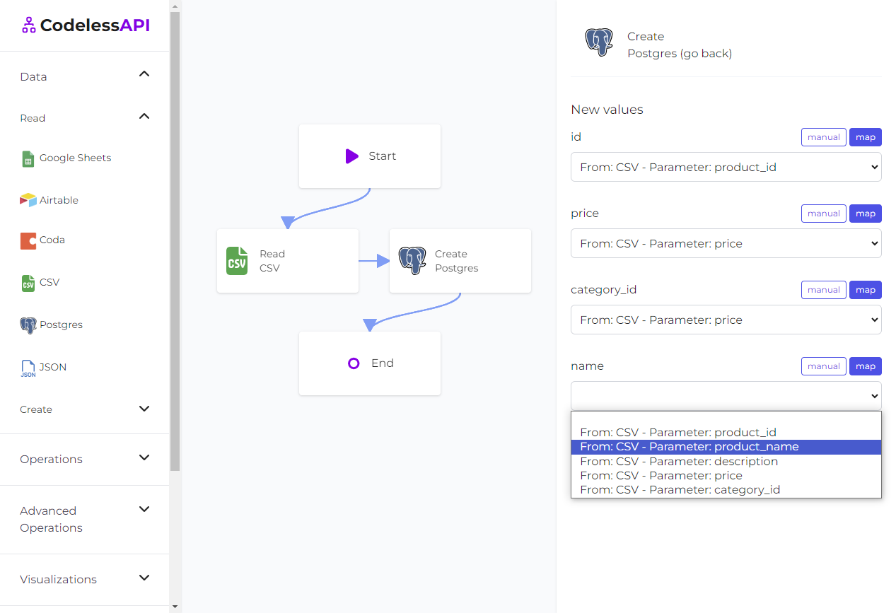 CSV PostgreSQL Sync Mapping