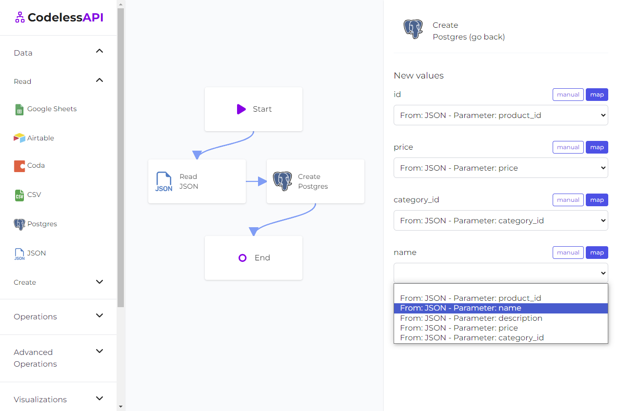 JSON PostgreSQL Sync Mapping