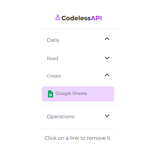 Google Sheets create data left side bar